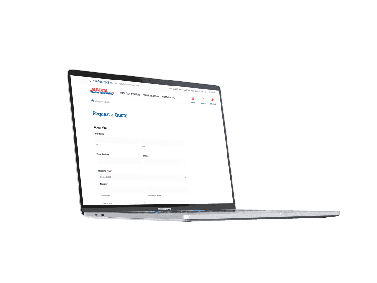 Screenshot of the Alberta Carpet Cleaning website